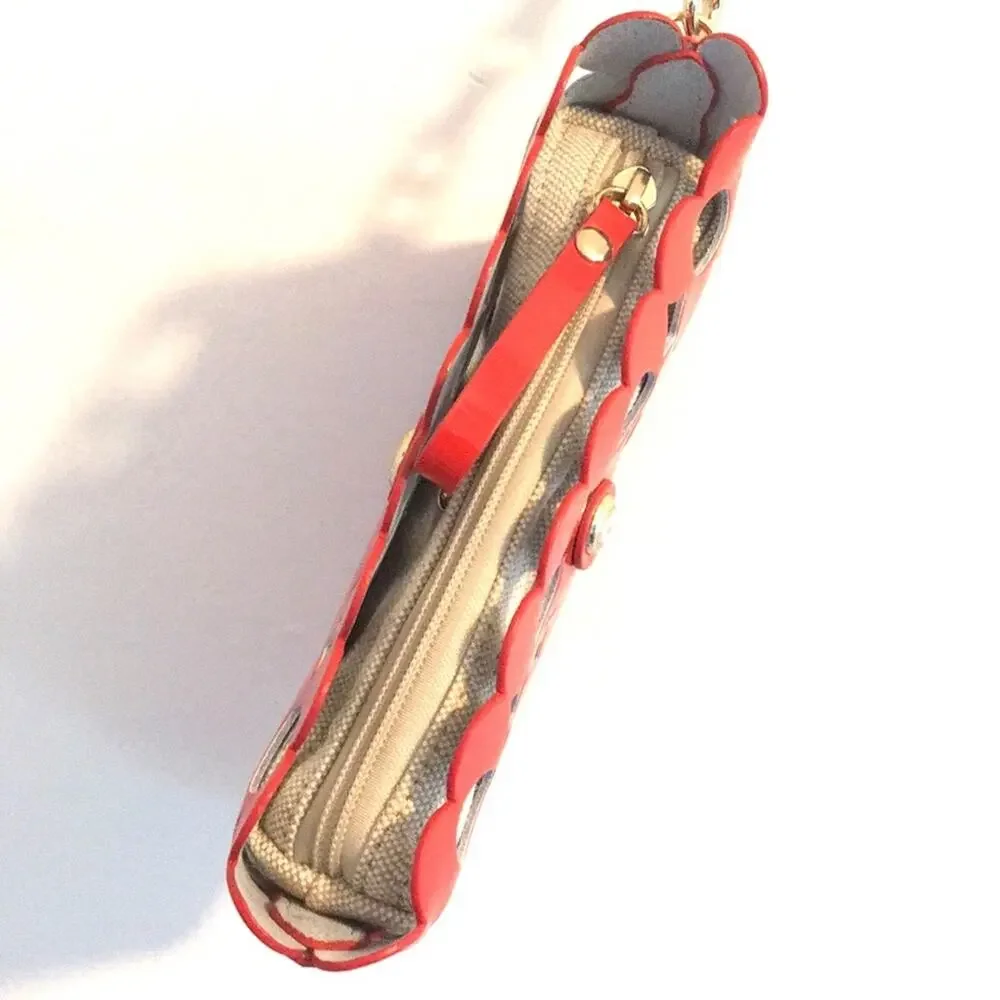 Spartina 449 wristlet canvas & red patent leather